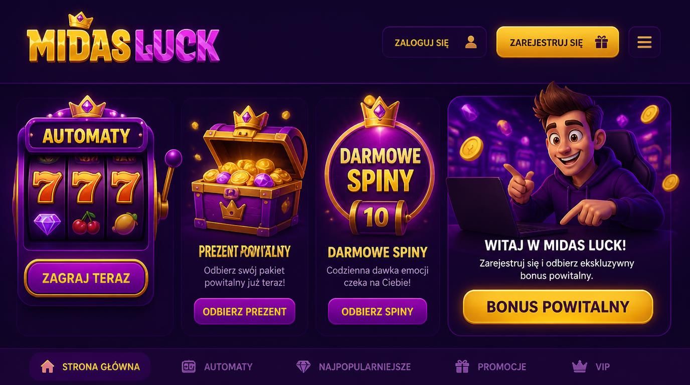 Bonus powitalny Midasluck – automaty, darmowe spiny i prezent powitalny.