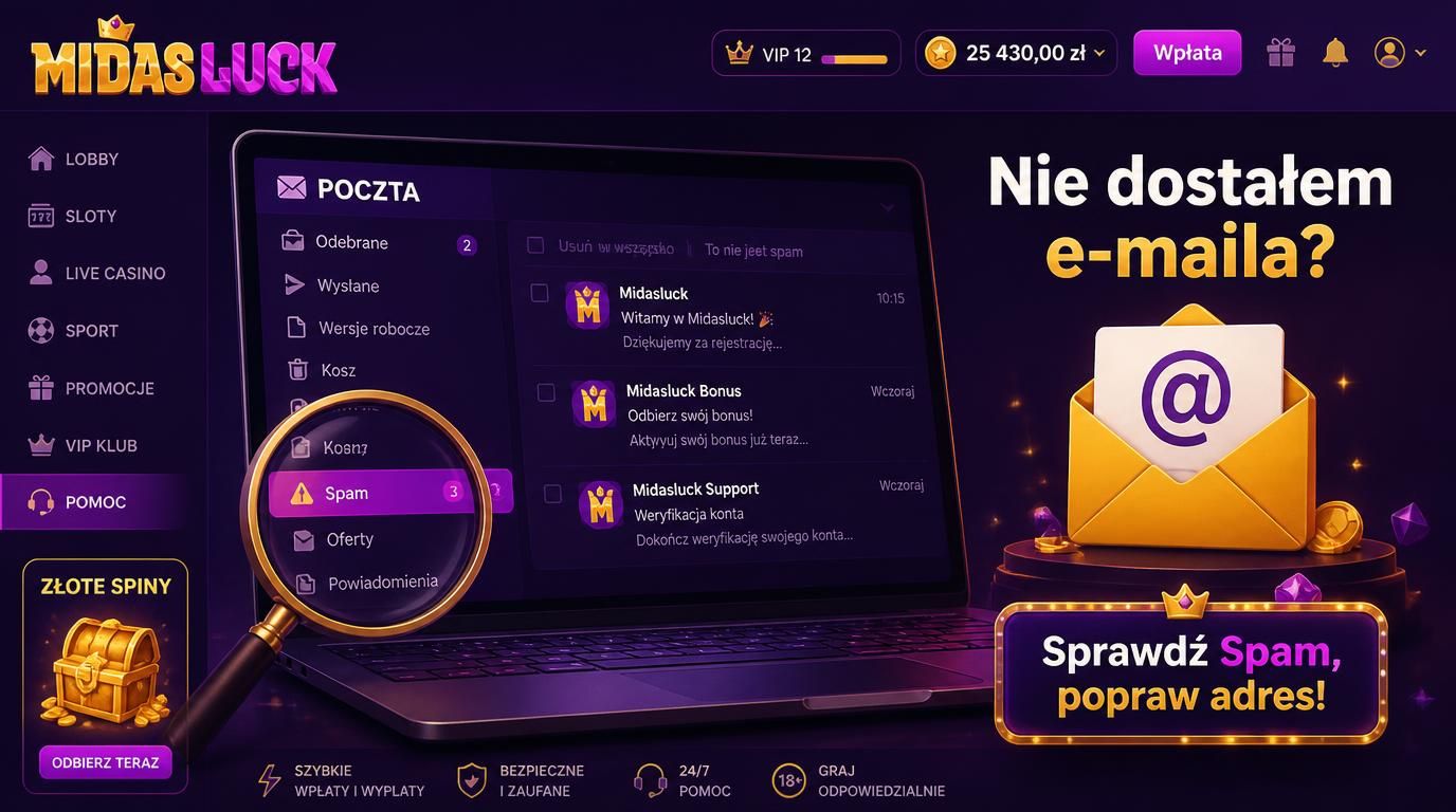 Skrzynka pocztowa z kopertą i lupą nad folderem Spam
